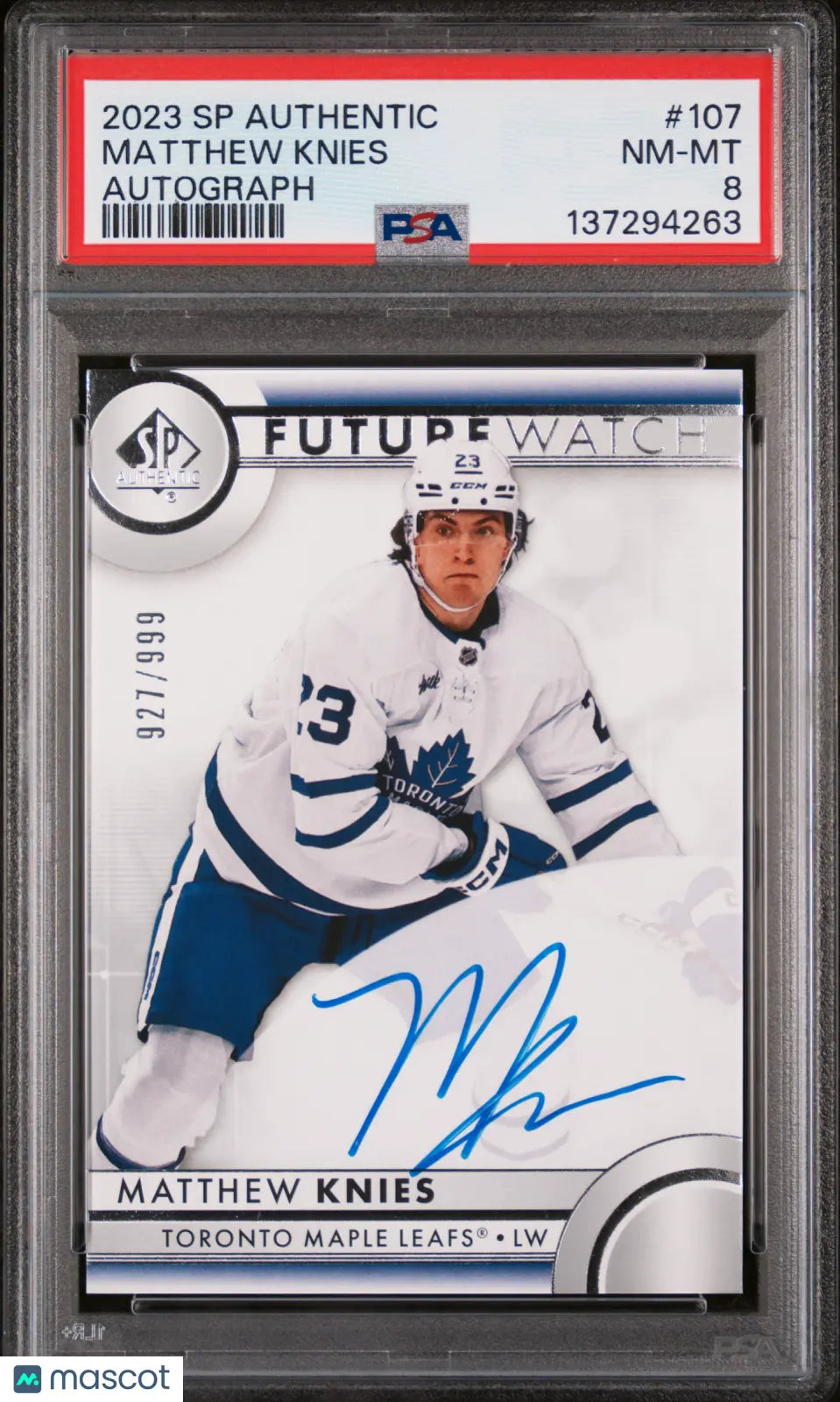2023 Upper Deck SP Authentic Future Watch Rookie Auto Matthew Knies /999 PSA 8 