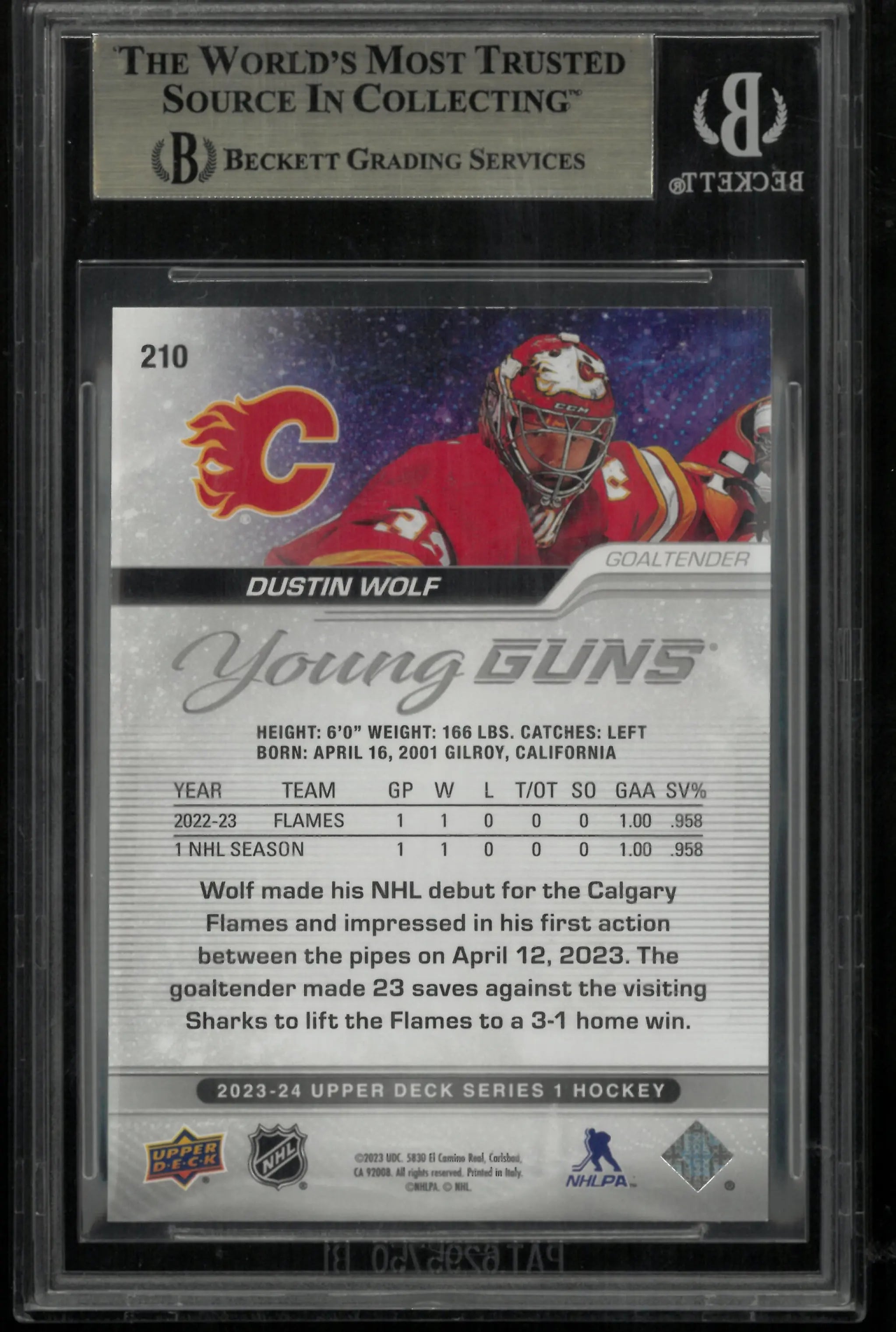 2023 Upper Deck Series 1 Dustin Wolf Young Guns RC Rookie BGS 9.5 