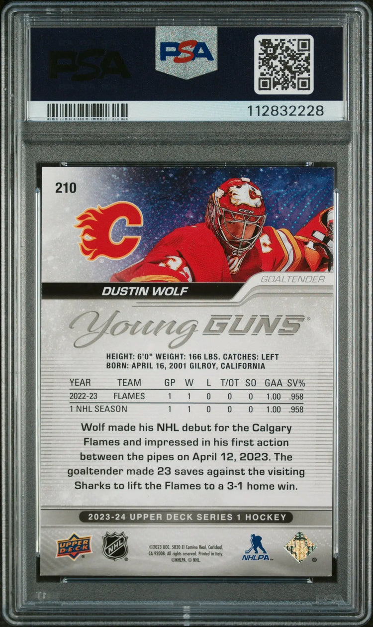 2023 Upper Deck Series 1 Hockey Dustin Wolf Young Guns RC Deluxe PSA 9 /250 