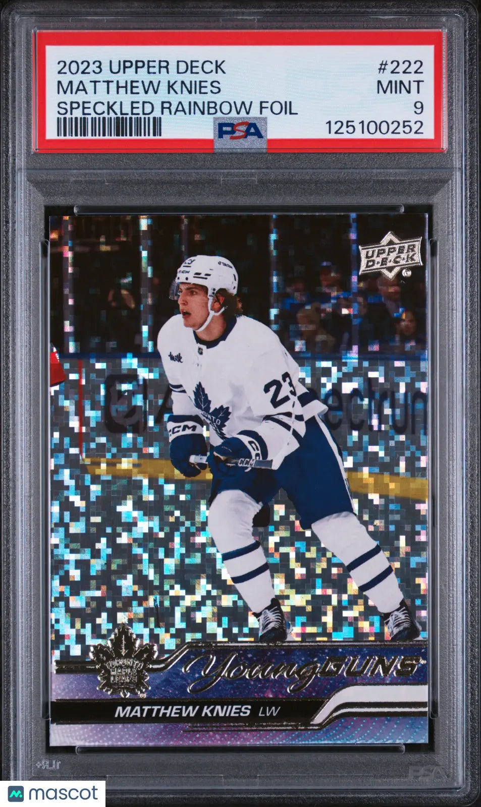 2023 Upper Deck Series 1 Matthew Knies Young Guns RC Speckled Rainbow Foil PSA 9 