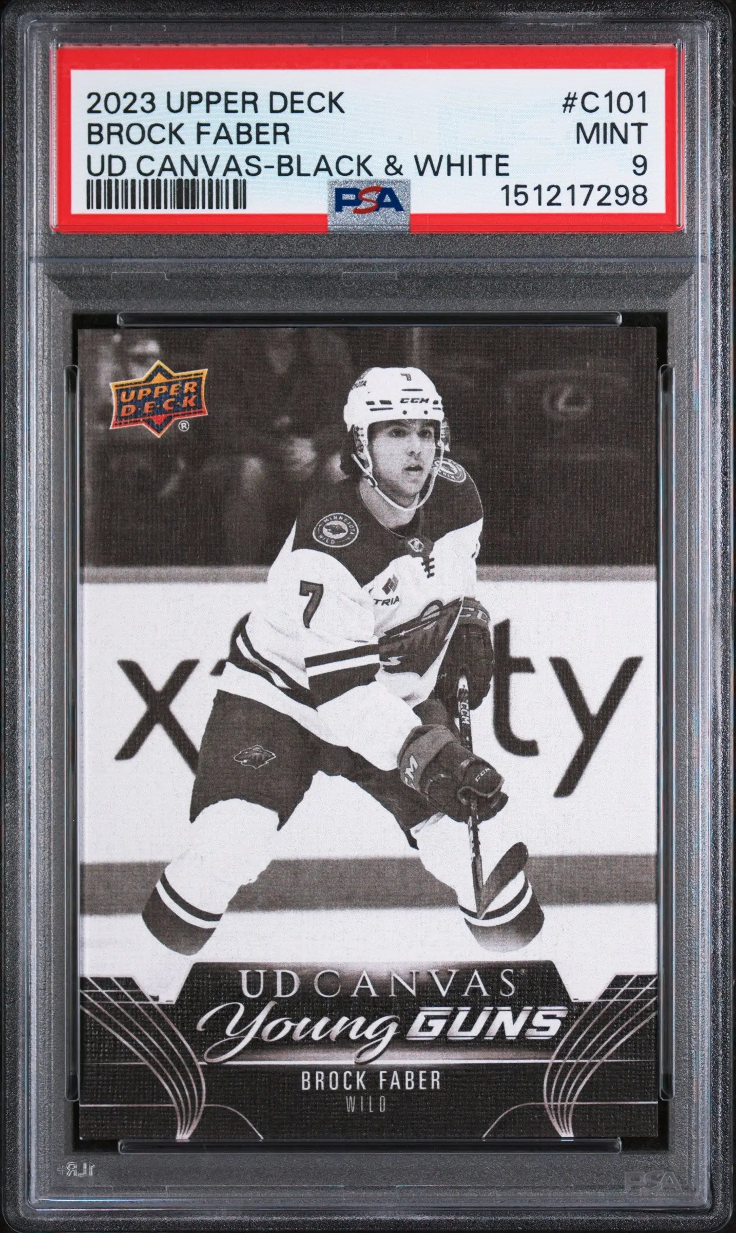 2023 Upper Deck Series 1 UD Canvas Young Guns Rookie Brock Faber B&W RC PSA 9 
