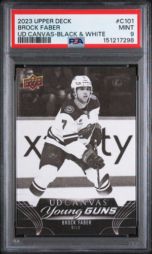 2023 Upper Deck Series 1 UD Canvas Young Guns Rookie Brock Faber B&W RC PSA 9 