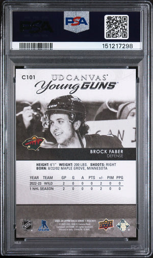 2023 Upper Deck Series 1 UD Canvas Young Guns Rookie Brock Faber B&W RC PSA 9 