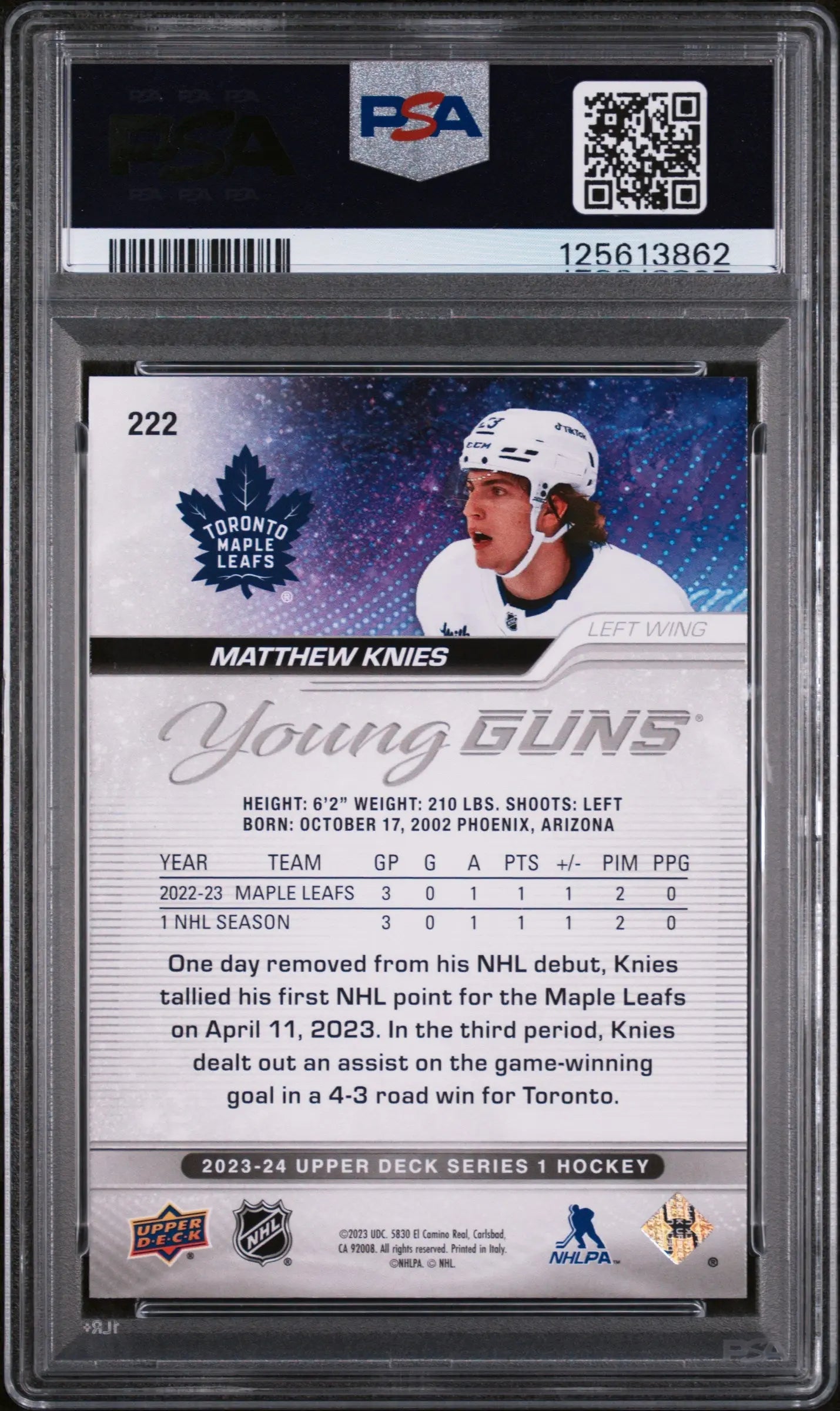 2023 Upper Deck Series 1 Young Guns Rookie Matthew Knies PSA 10 