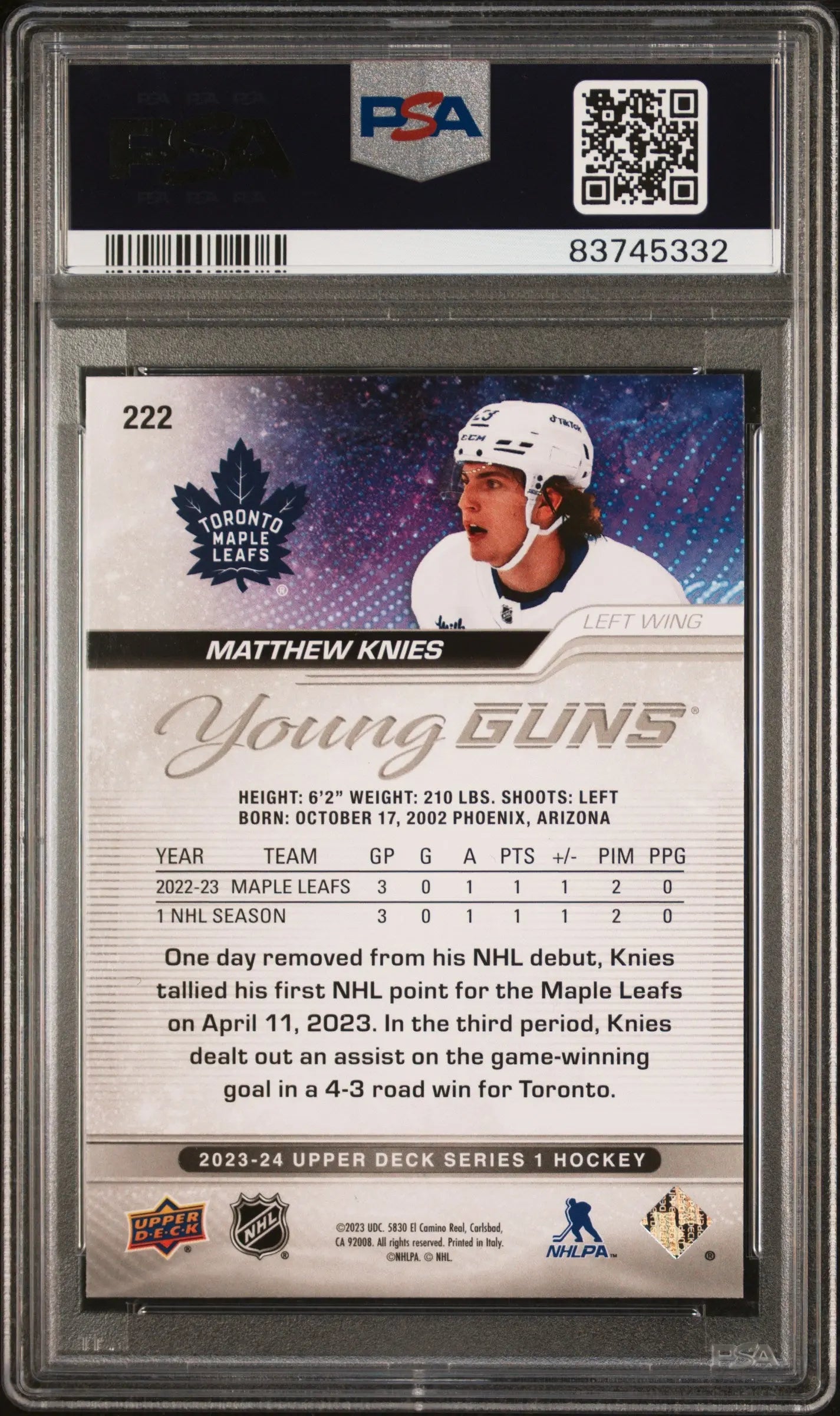 2023 Upper Deck Series 1 Young Guns Rookie Matthew Knies RC PSA 9 