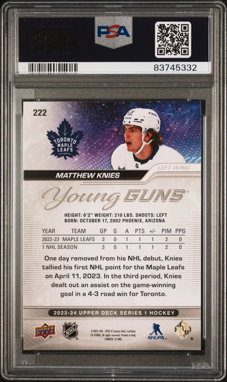 2023 Upper Deck Series 1 Young Guns Rookie Matthew Knies RC PSA 9 