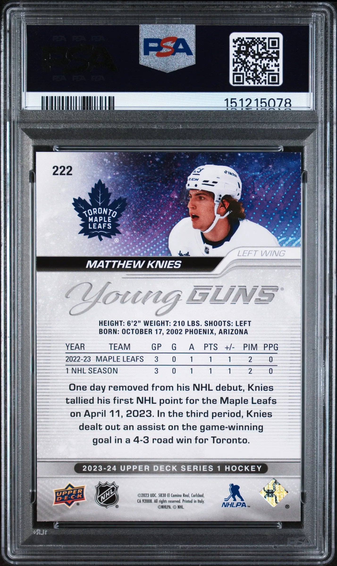 2023 Upper Deck Series 1 Young Guns Rookie Matthew Knies RC PSA 9 