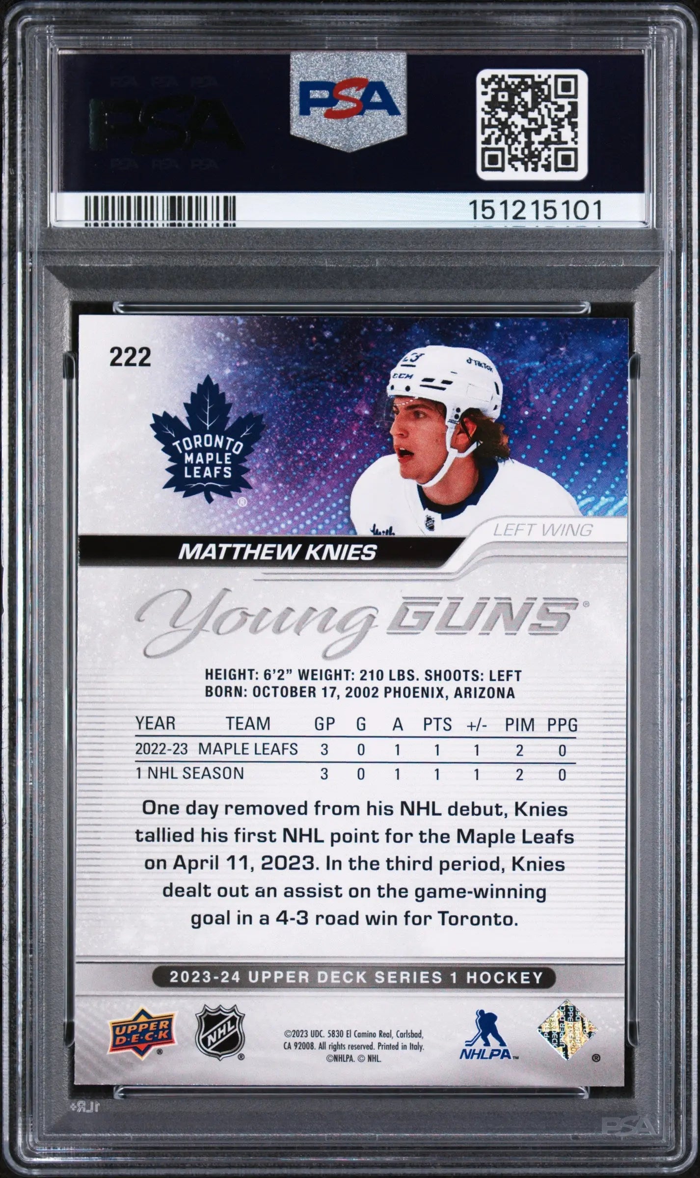 2023 Upper Deck Series 1 Young Guns Rookie Matthew Knies RC PSA 9 