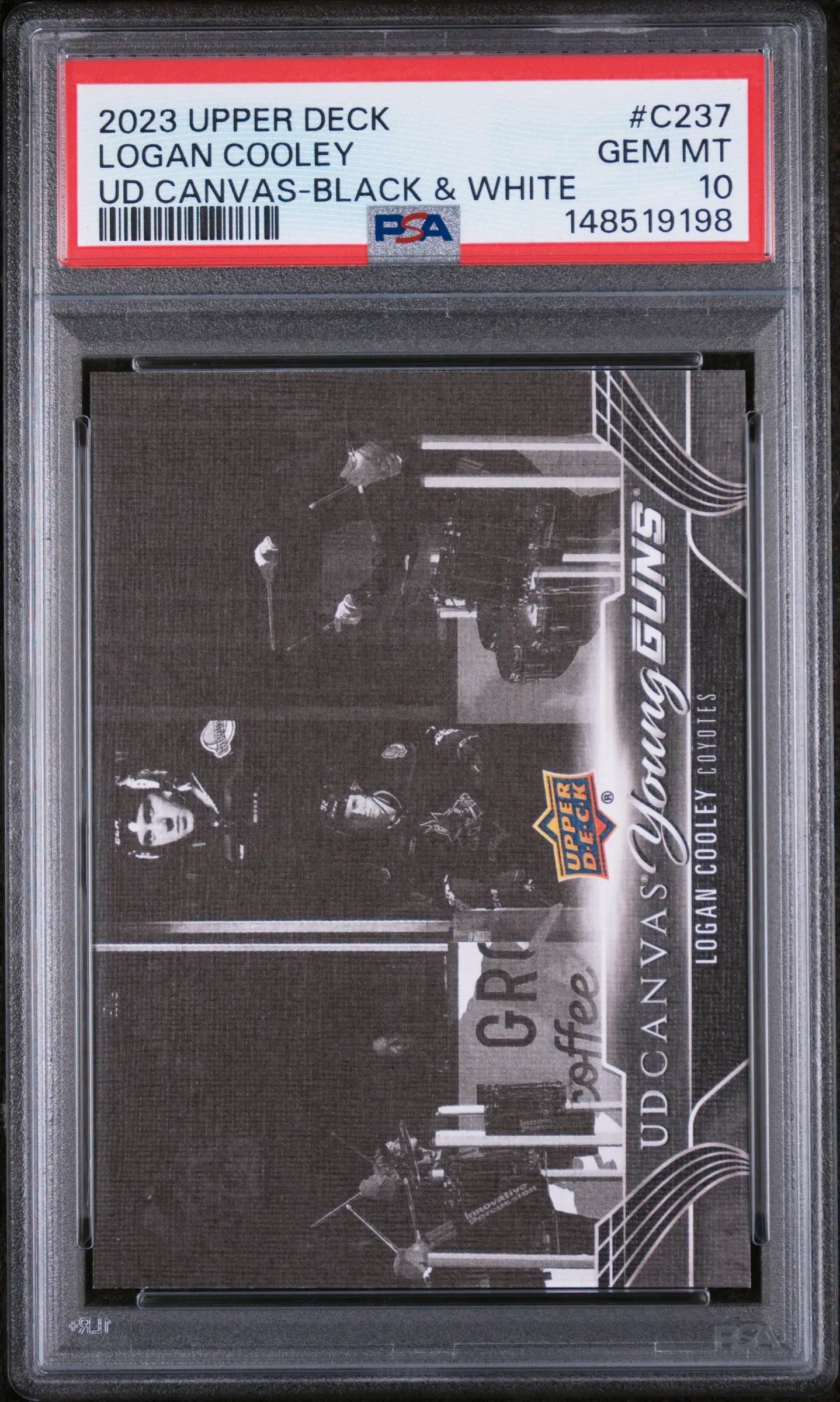 2023 Upper Deck Series 2 UD Canvas Young Guns Rookie Logan Cooley B&W RC PSA 10 