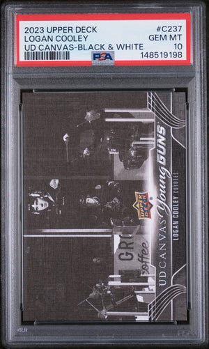 2023 Upper Deck Series 2 UD Canvas Young Guns Rookie Logan Cooley B&W RC PSA 10 