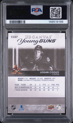 2023 Upper Deck Series 2 UD Canvas Young Guns Rookie Logan Cooley B&W RC PSA 10 