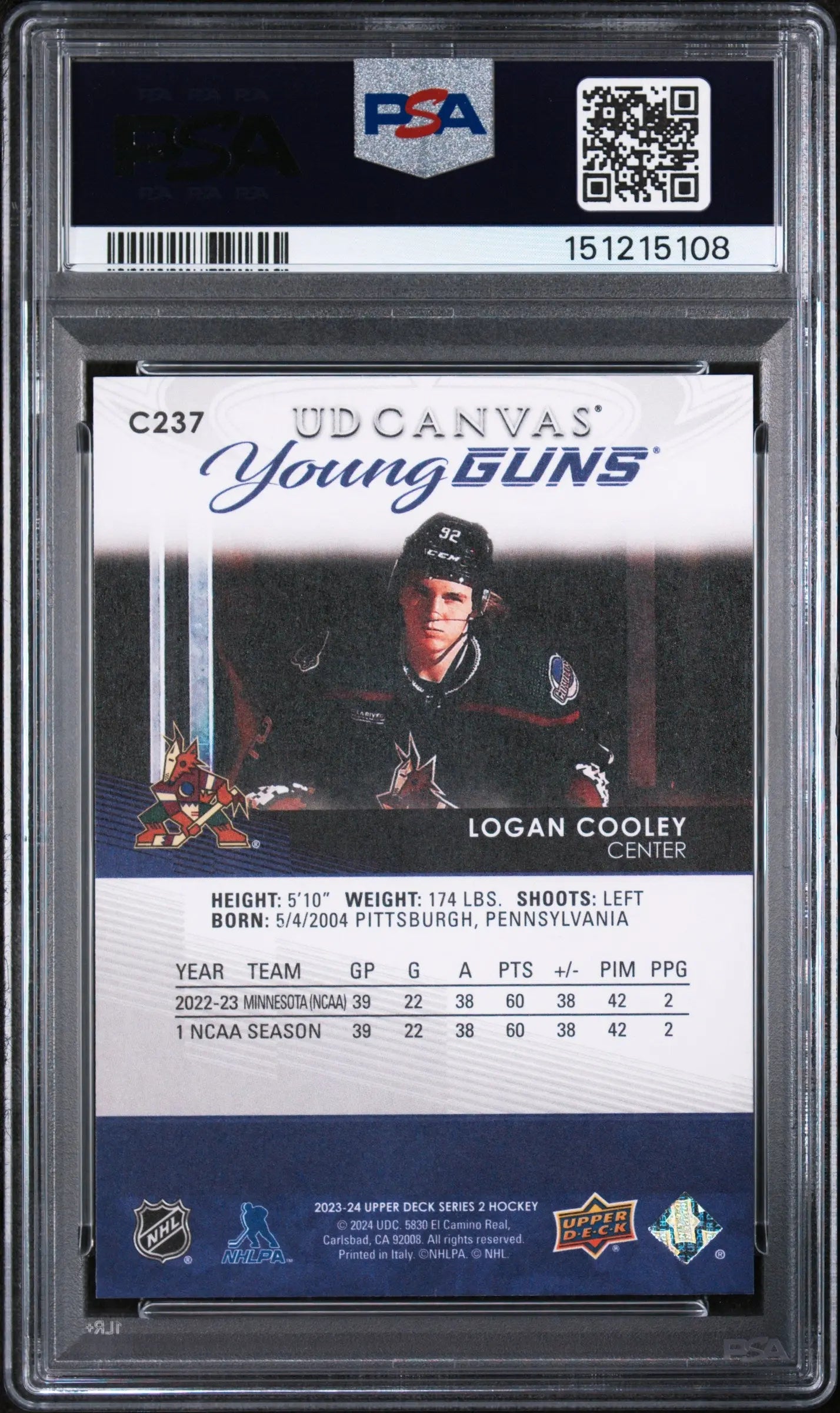 2023 Upper Deck Series 2 UD Canvas Young Guns Rookie Logan Cooley RC PSA 10 