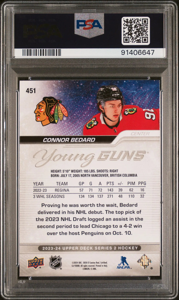 2023 Upper Deck Series 2 Young Guns Rookie Connor Bedard RC PSA 10 