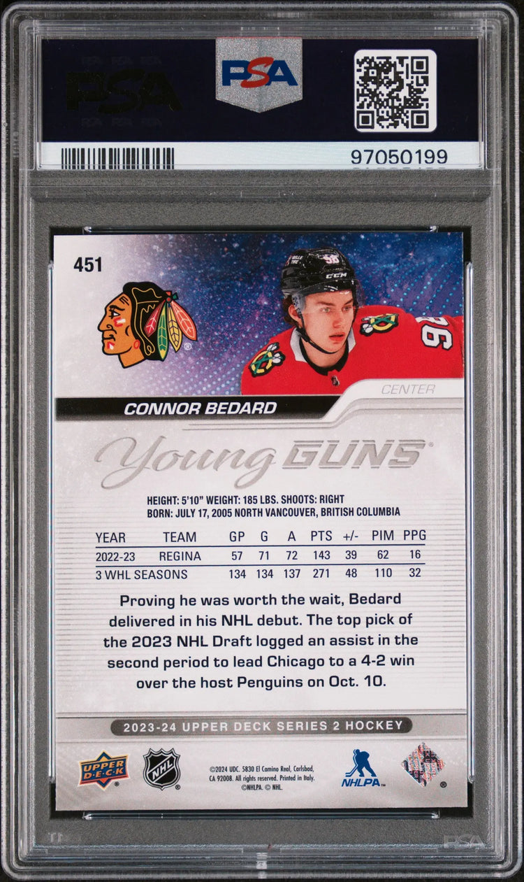 2023 Upper Deck Series 2 Young Guns Rookie Connor Bedard RC PSA 9 