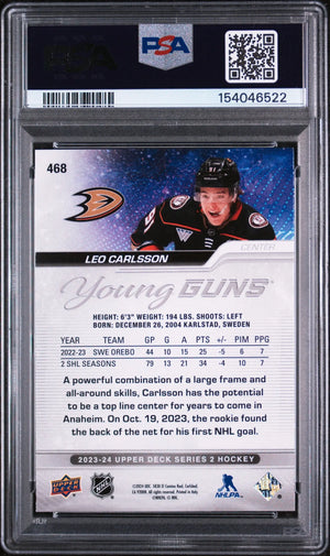 2023 Upper Deck Series 2 Young Guns Rookie Leo Carlsson RC PSA 9 