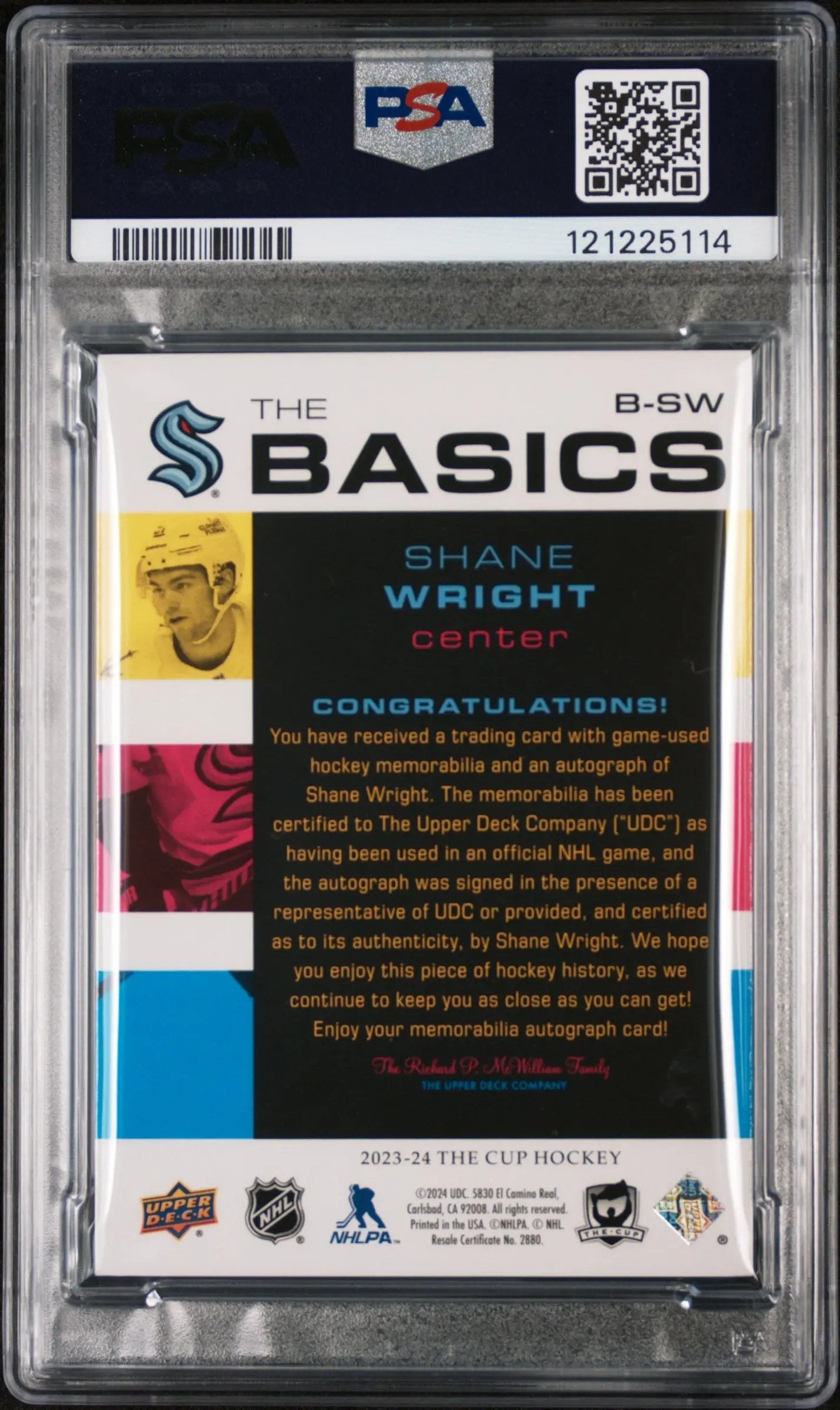 2023 Upper Deck The Cup The Basics Shane Wright Auto Patch /10 PSA 8 