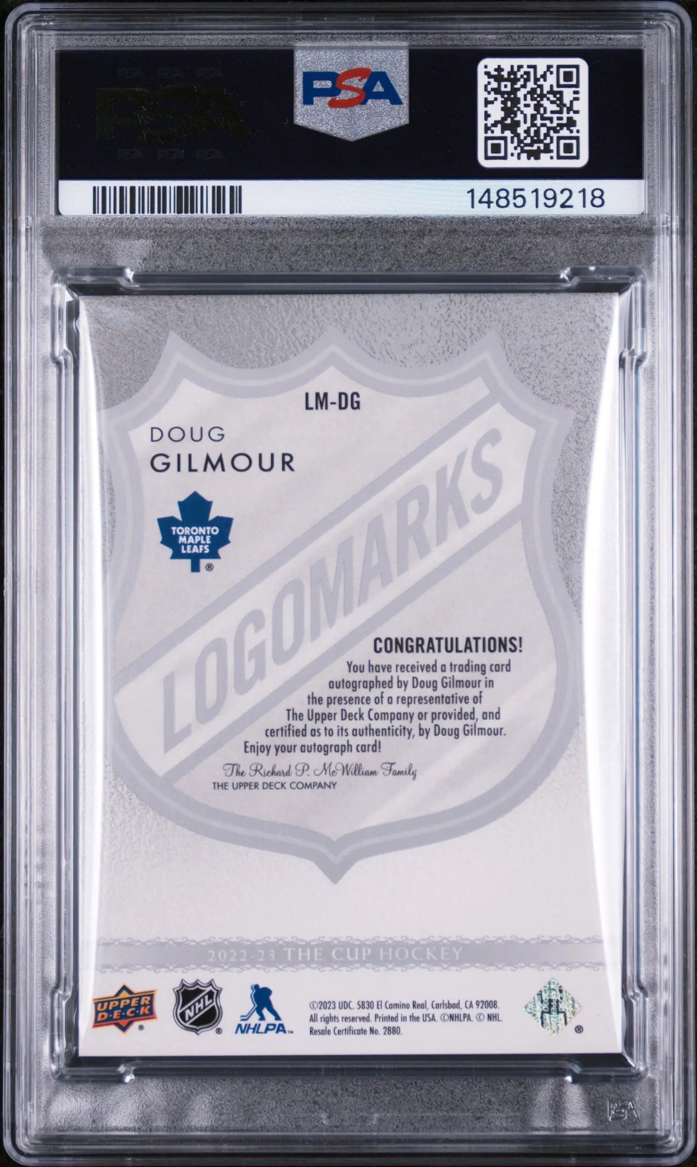 2023 Upper Deck The Cup Update Autograph Doug Gilmour Auto 2022 Logomarks PSA 8 