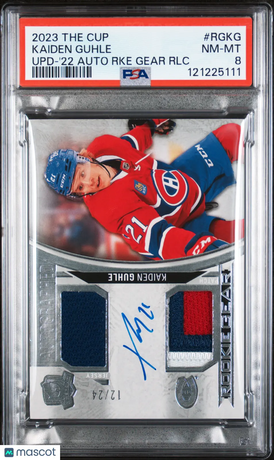 2023 Upper Deck The Cup Update Kaiden Guhle '22 Auto Rookie Gear Patch /24 PSA 8 