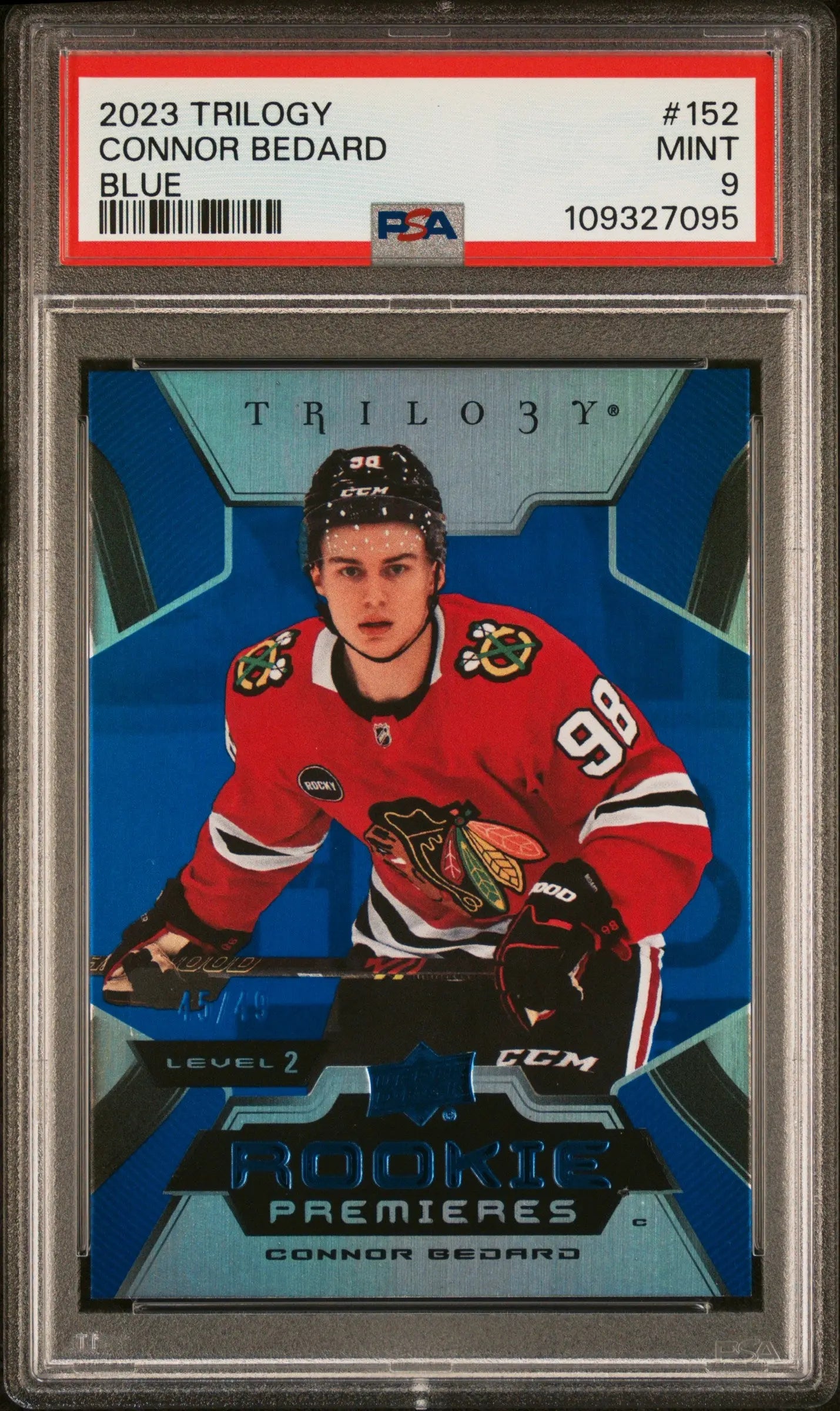 2023 Upper Deck Trilogy Rookie Connor Bedard  Blue /49 RC PSA 9 