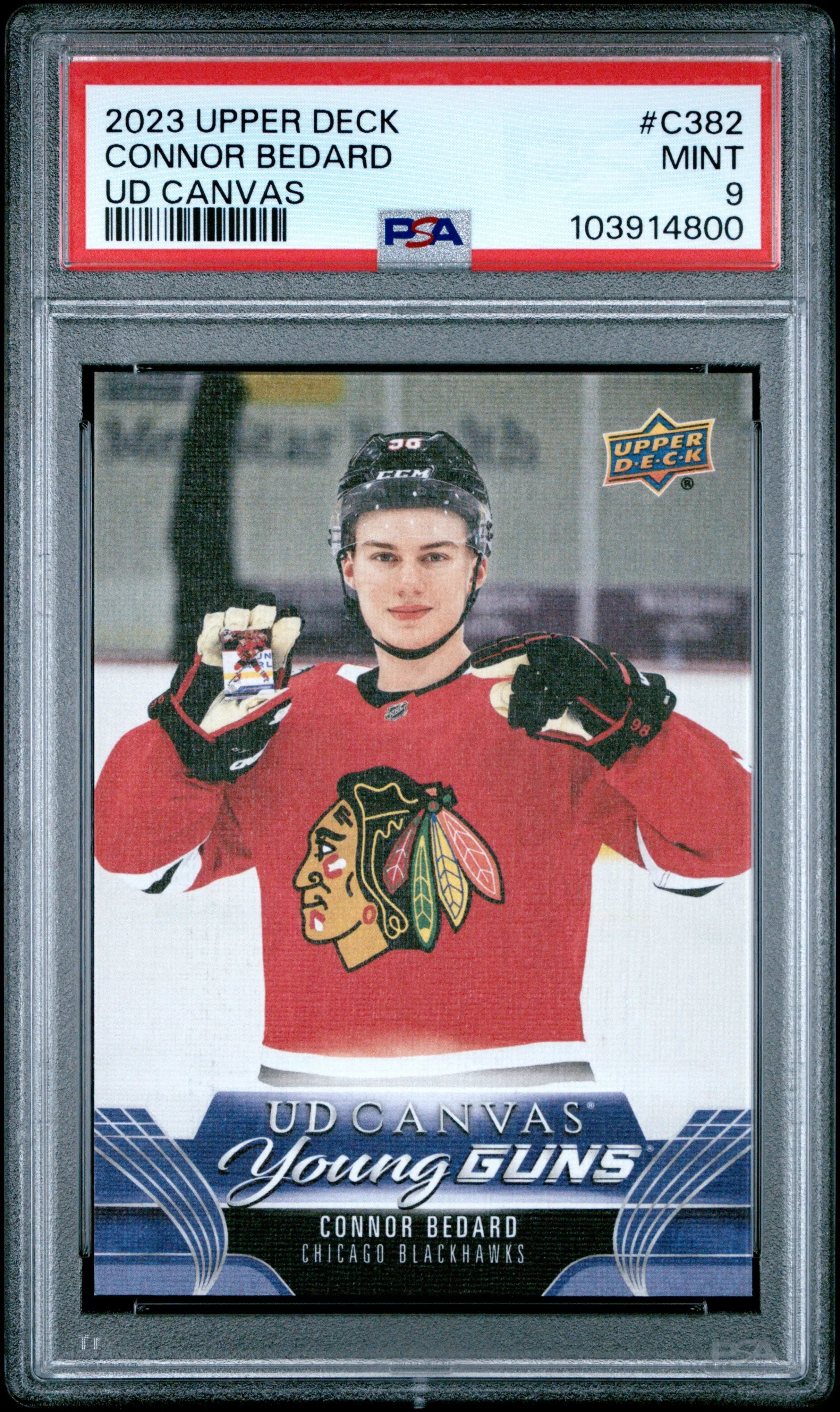 2023 Upper Deck UD Canvas Young Guns Rookie Connor Bedard #C382 PSA 9 