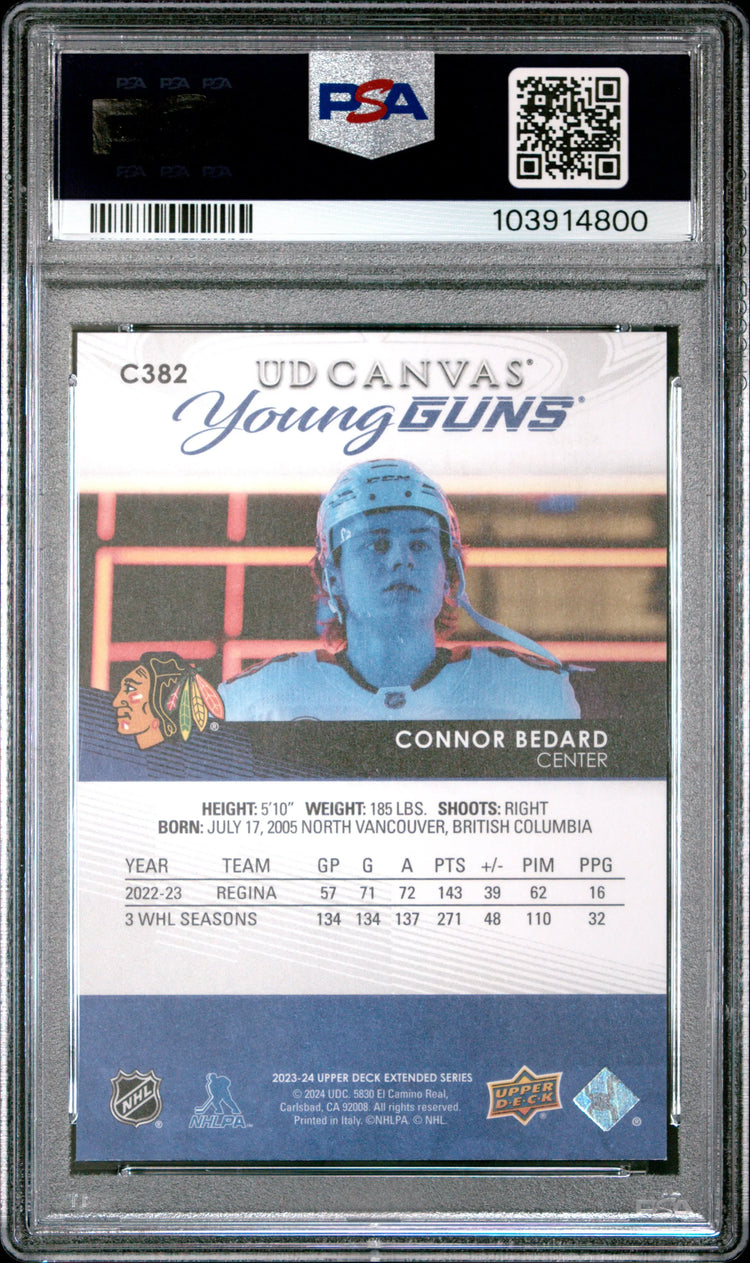 2023 Upper Deck UD Canvas Young Guns Rookie Connor Bedard #C382 PSA 9 