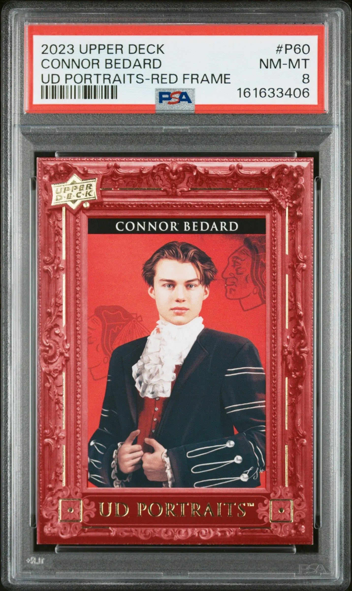 2023 Upper Deck Ud Portraits #P60 Connor Bedard Red Frame /25 PSA 8 