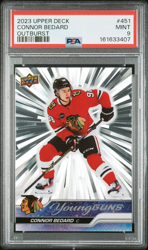 2023 Upper Deck #451 Connor Bedard Outburst Young Guns Rookie PSA 9 
