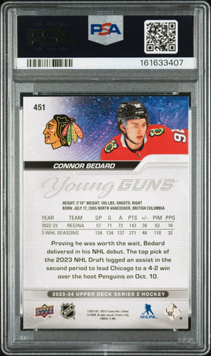 2023 Upper Deck #451 Connor Bedard Outburst Young Guns Rookie PSA 9 