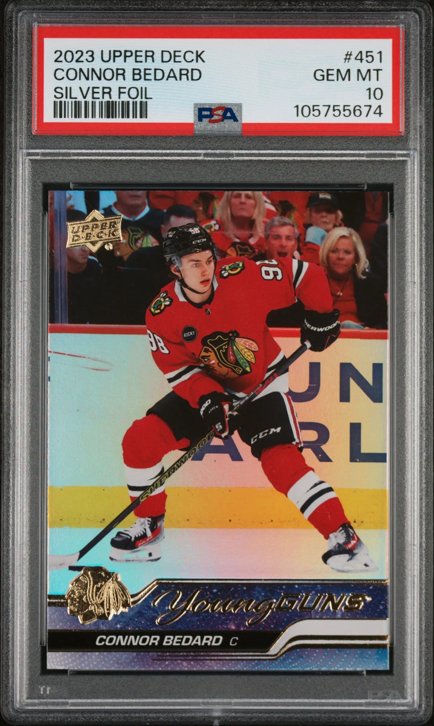 2023 Upper Deck #451 Connor Bedard Silver Foil Young Guns Rookie PSA 10 