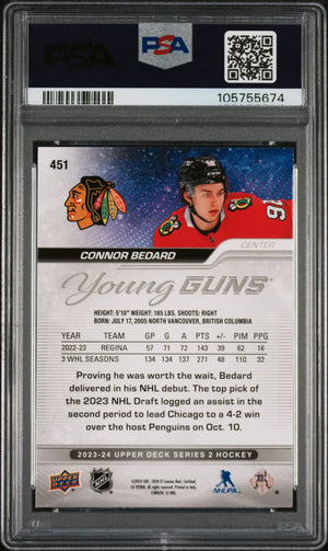 2023 Upper Deck #451 Connor Bedard Silver Foil Young Guns Rookie PSA 10 