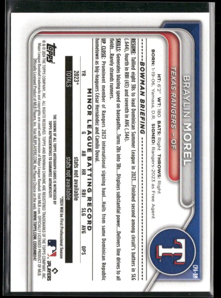 2024 1st Bowman Chrome Gold Refractor Prospects Auto Braylin Morel /50 