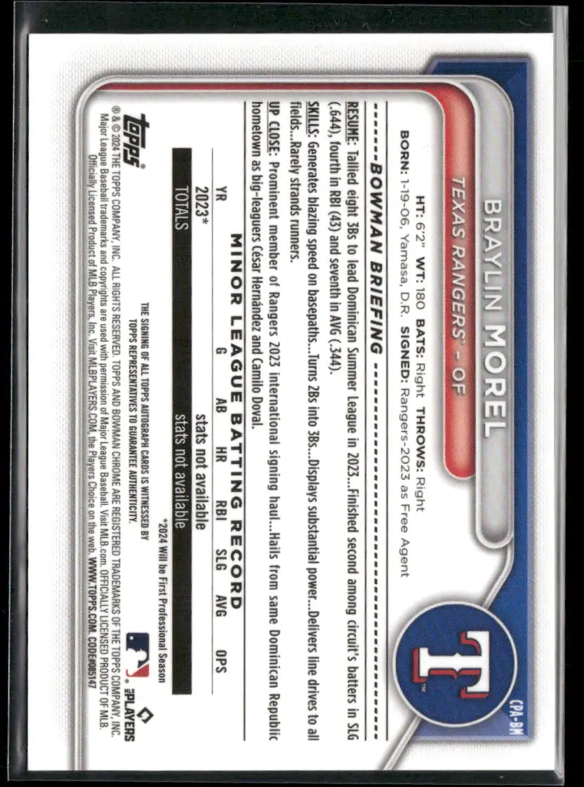 2024 1st Bowman Chrome Gold Refractor Prospects Auto Braylin Morel /50 