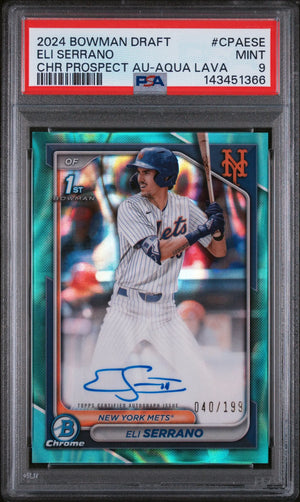 2024 1st Bowman Chrome Prospect Autographs Eli Serrano RC Aqua Lava /199 PSA 9 