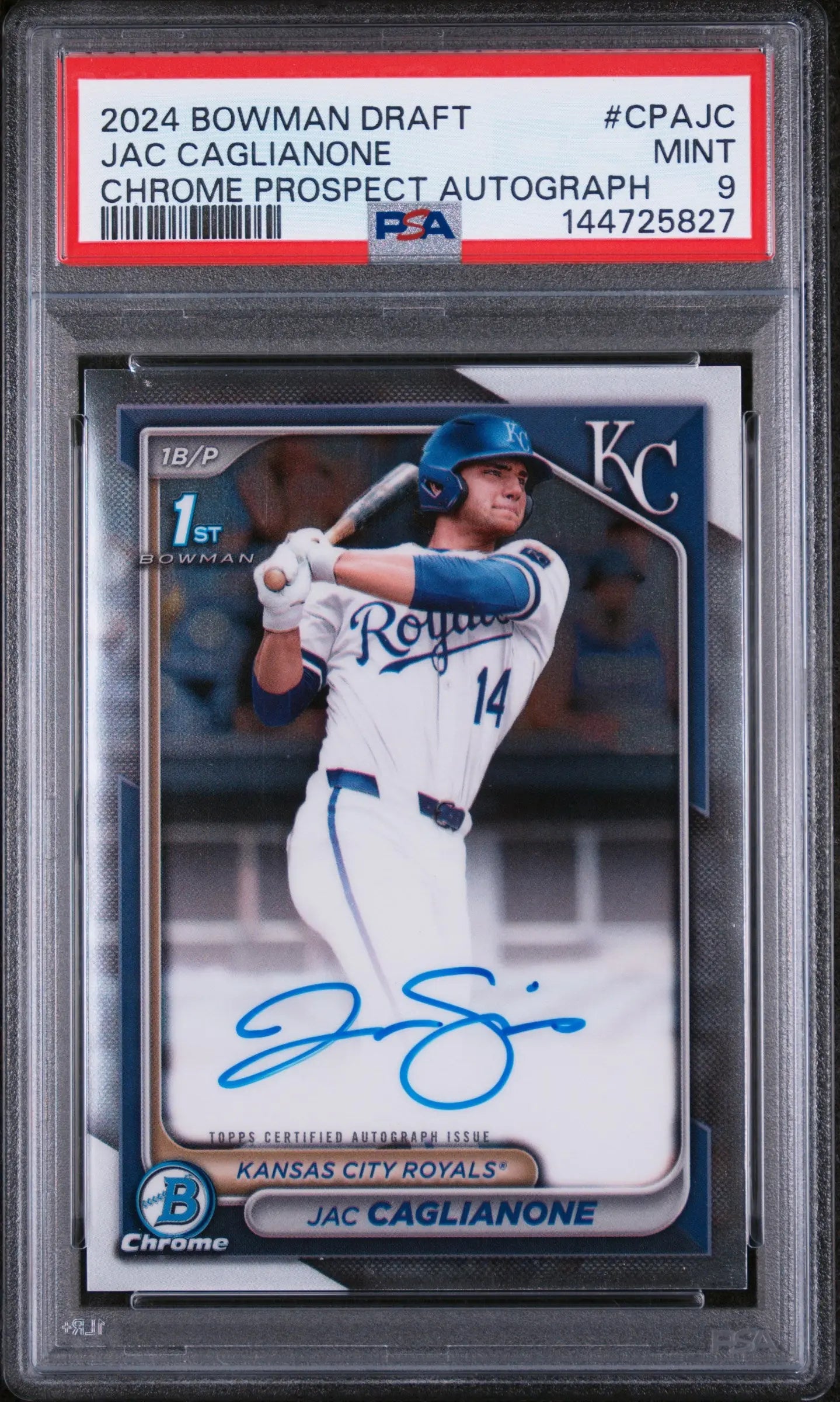 2024 1st Bowman Draft Chrome Prospect Auto Jac Caglianone RC Rookie PSA 9 