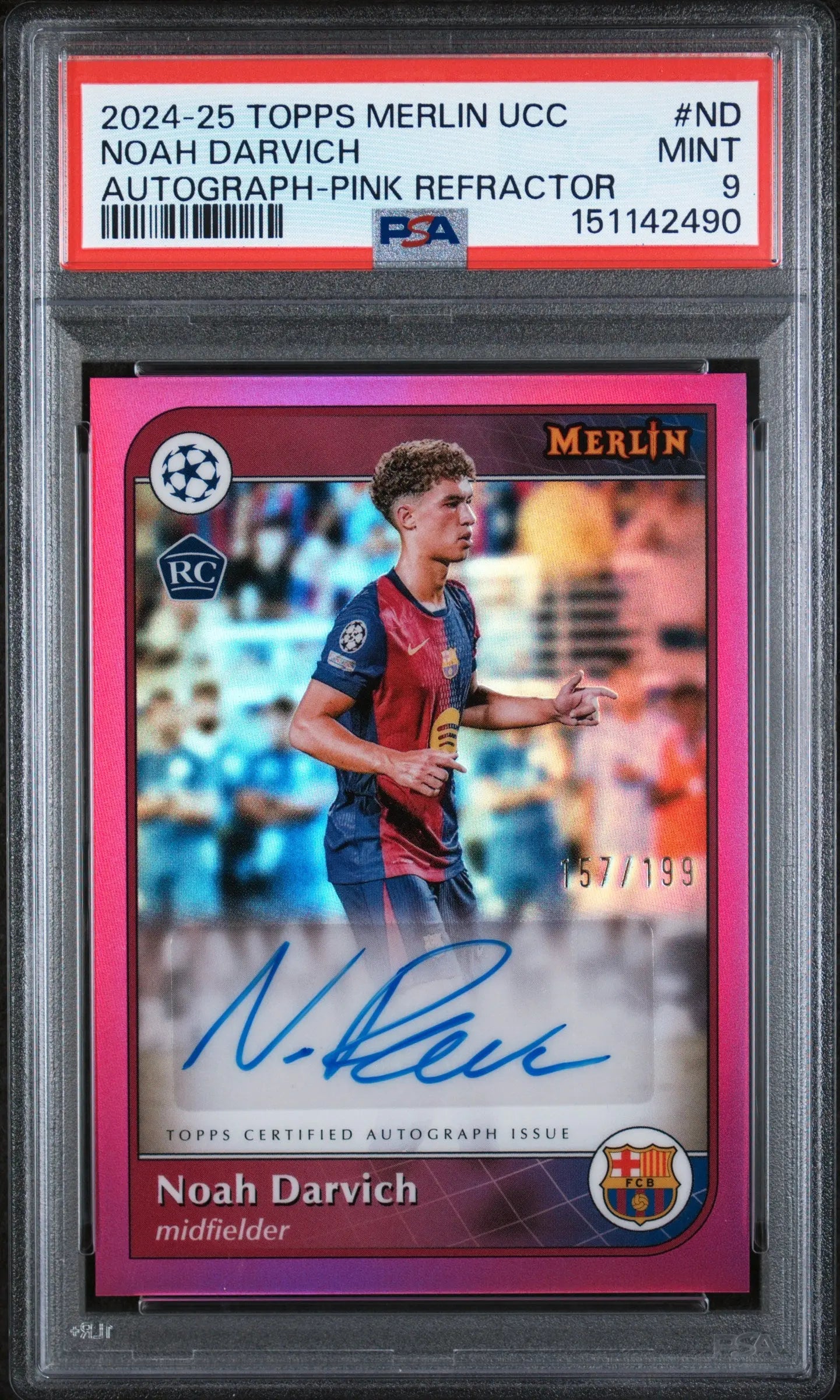 2024-2025 Topps Merlin UCC Autograph Noah Darvich Auto Pink Refractor /199 PSA 9 