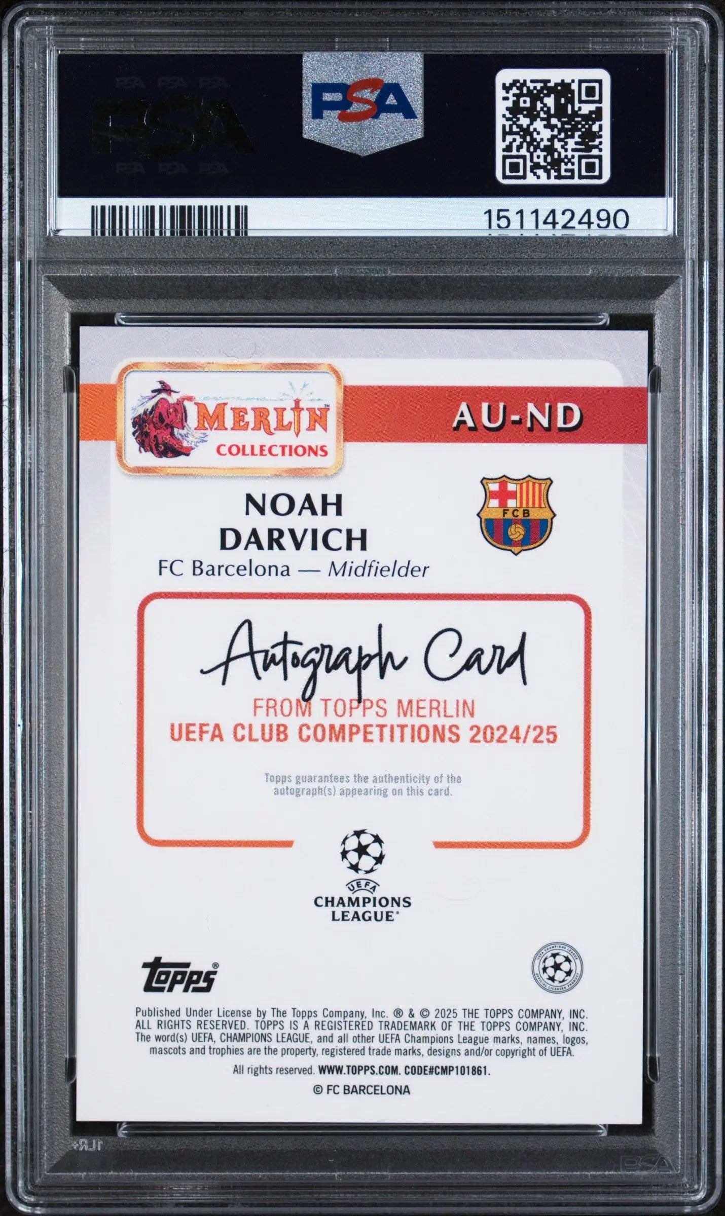 2024-2025 Topps Merlin UCC Autograph Noah Darvich Auto Pink Refractor /199 PSA 9 