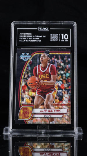 2024-25 Bowman Chrome University Chrome Juju Watkins Black Wave TAG 10 RC Rookie 