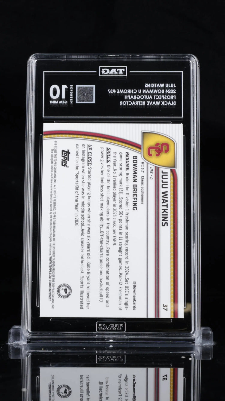 2024-25 Bowman Chrome University Chrome Juju Watkins Black Wave TAG 10 RC Rookie 