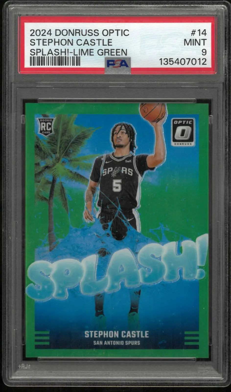 2024-25 Donruss Optic Rookie Splash! Stephon Castle Lime Green /199 RC PSA 9 