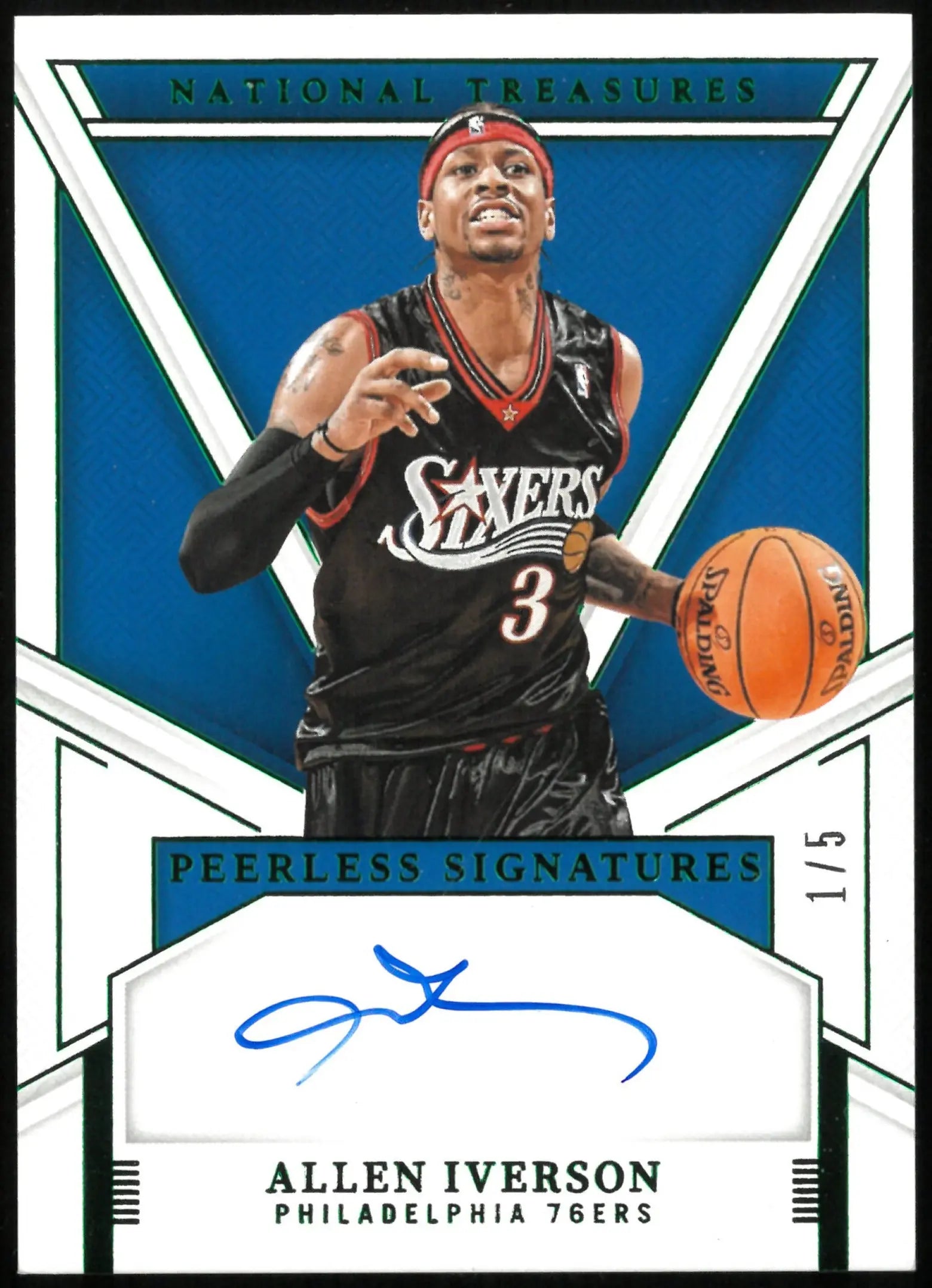 2024-25 National Treasures Basketball Allen Iverson Emerald Peerless Signatures Auto 1/5 