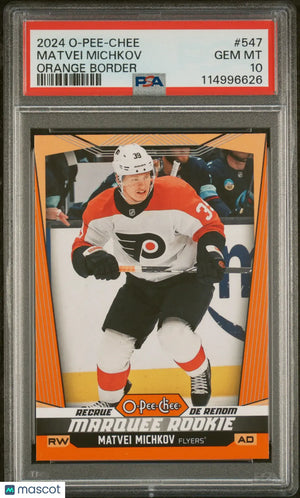 2024-25 O-Pee-Chee Matvei Michkov RC Rookie Orange Border PSA 10 /25 