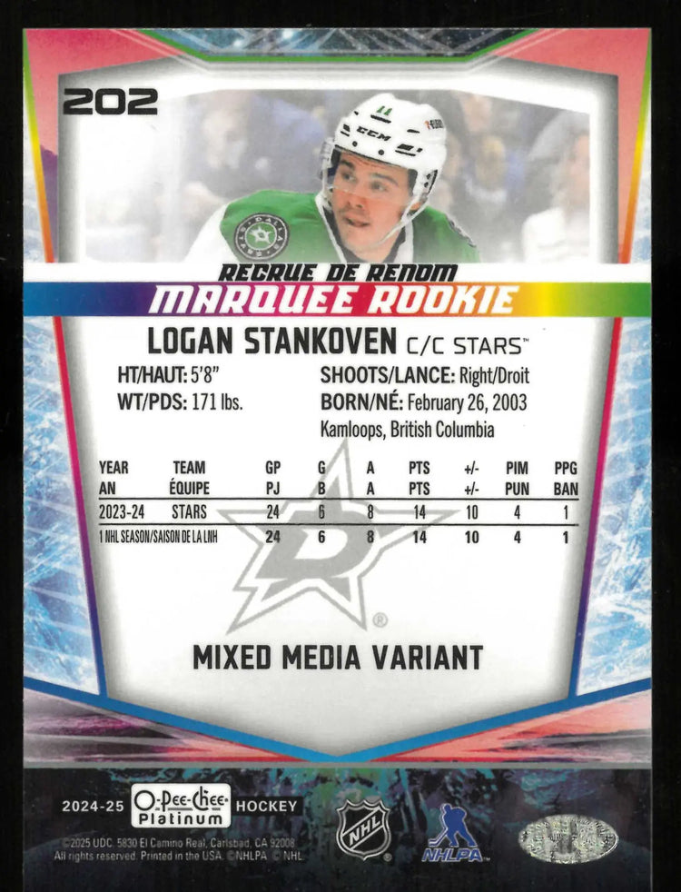 2024-25 OPC Platinum Marquee Rookie Logan Stankoven Mixed Media Variant SP 