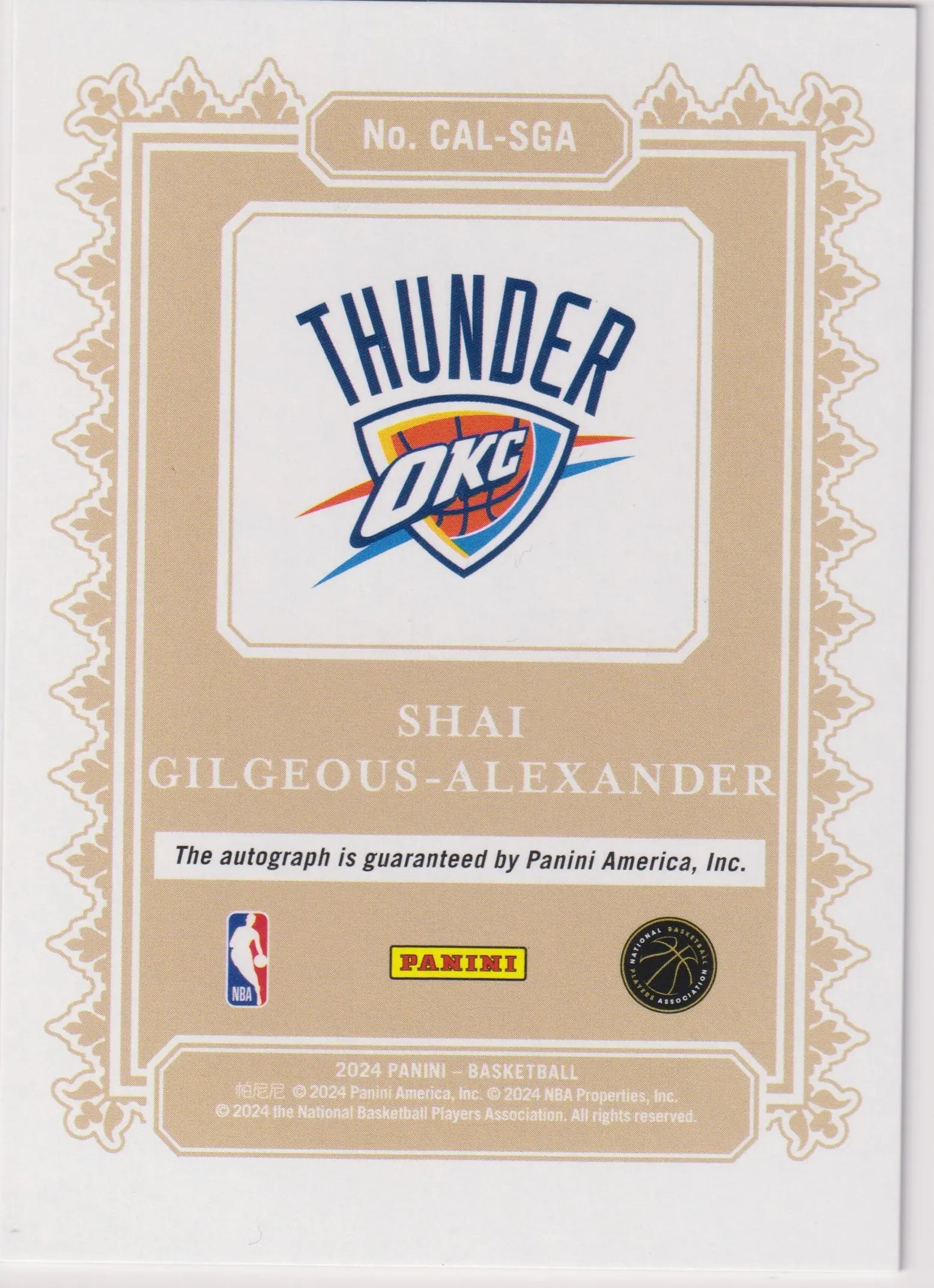 2024-25 Panini Calligraphy Signatures Autograph Shai Gilgeous-Alexander Auto 
