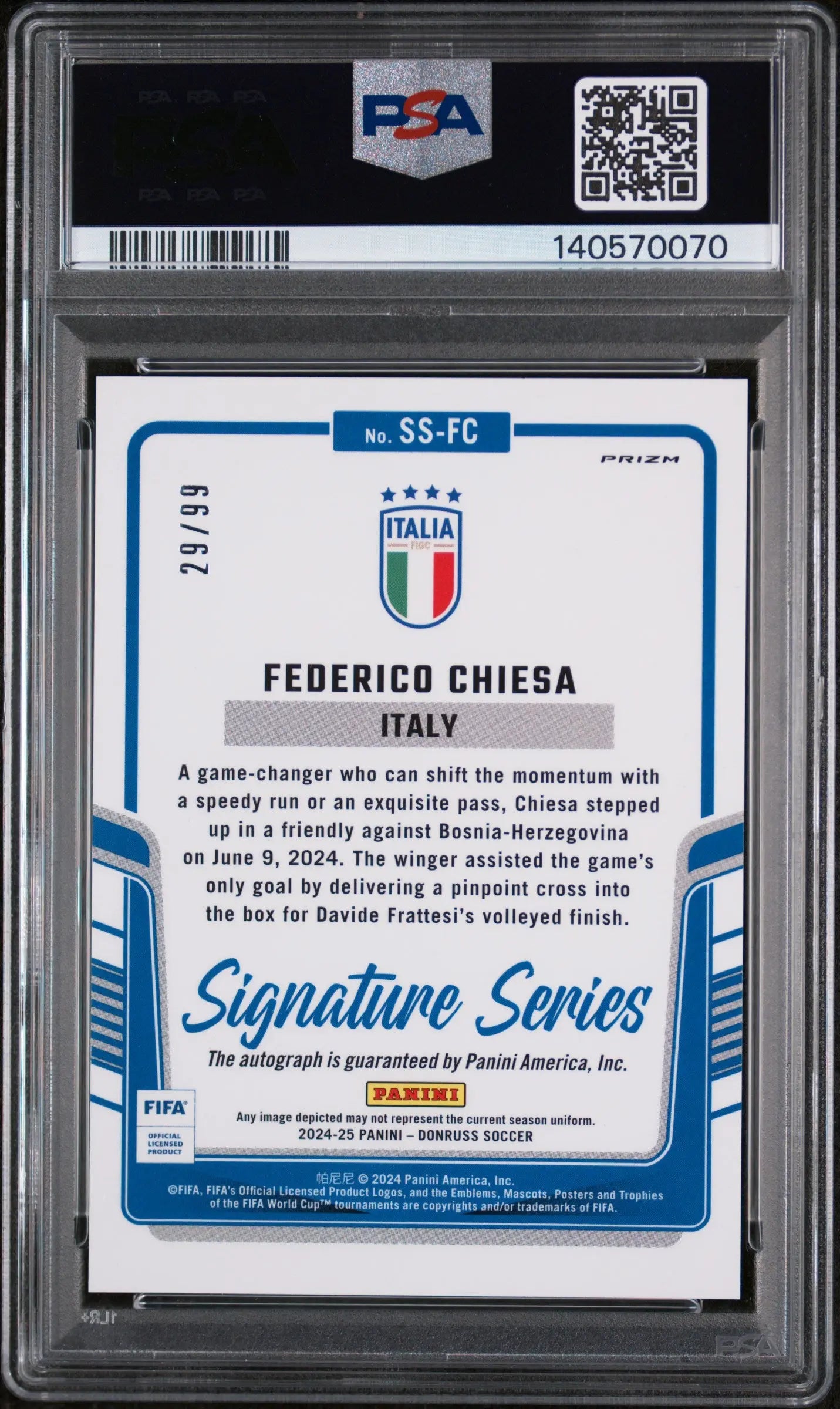 2024-25 Panini Donruss FIFA Signature Autographs Federico Chiesa Dragon/99 PSA 9 