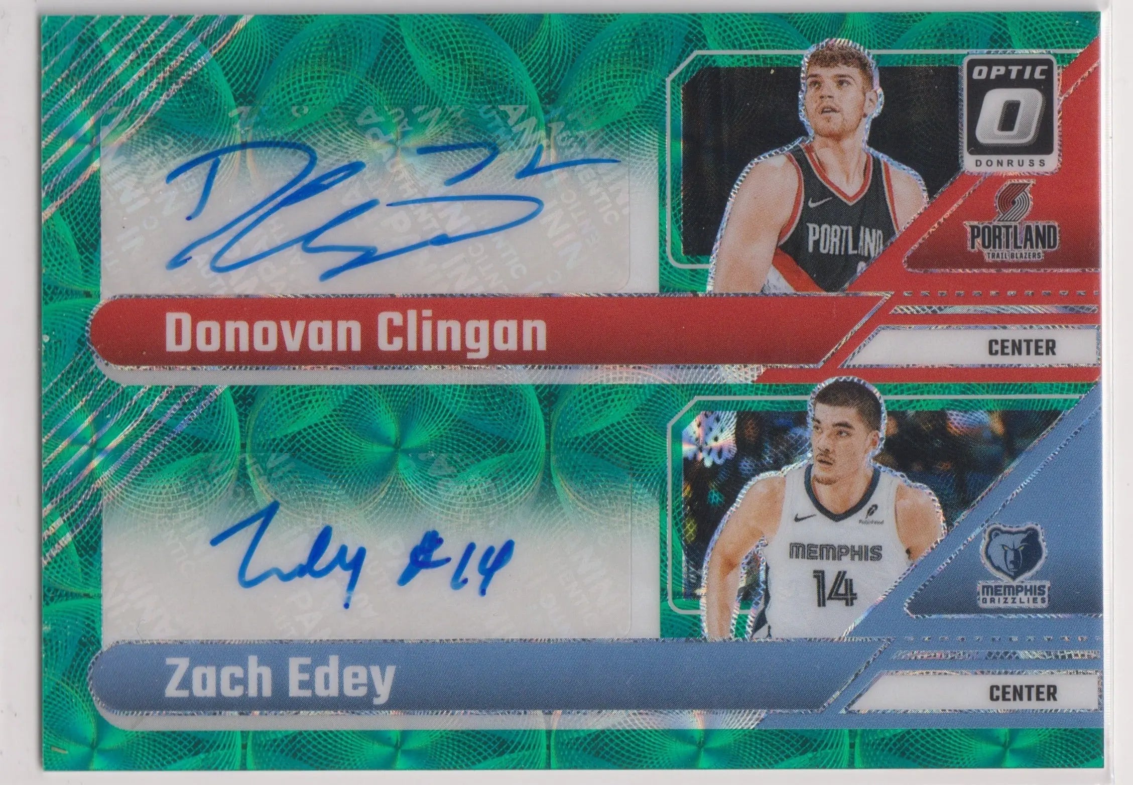 2024-25 Panini Donruss Optic Autograph Donovan Clingan/Zach Edey Green Scope /15 