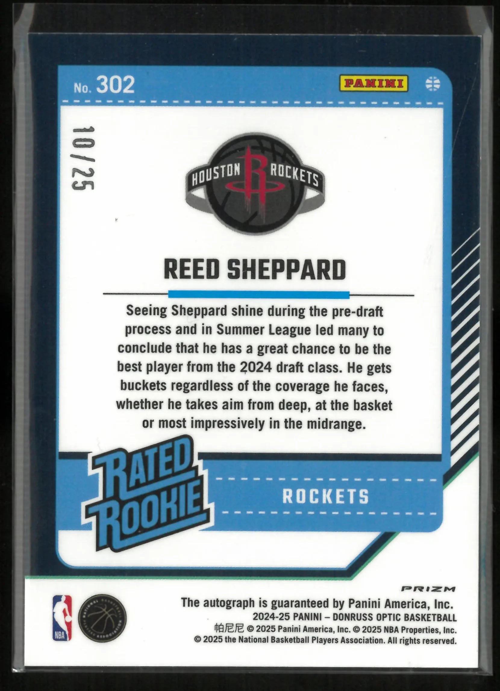2024-25 Panini Donruss Optic Rated Rookie Autograph Reed Sheppard Green Scope/25 