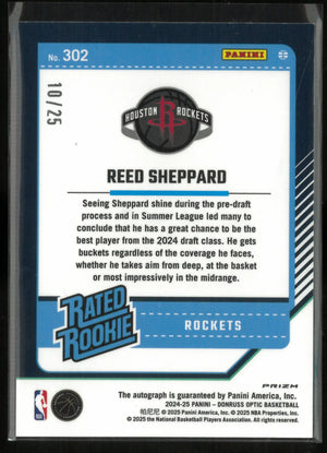 2024-25 Panini Donruss Optic Rated Rookie Autograph Reed Sheppard Green Scope/25 