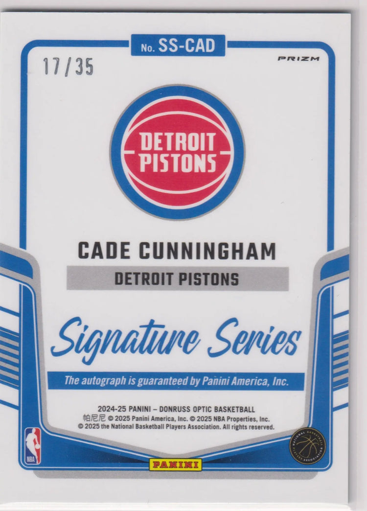 2024-25 Panini Donruss Signature Autograph Cade Cunningham Green Raywave /35 