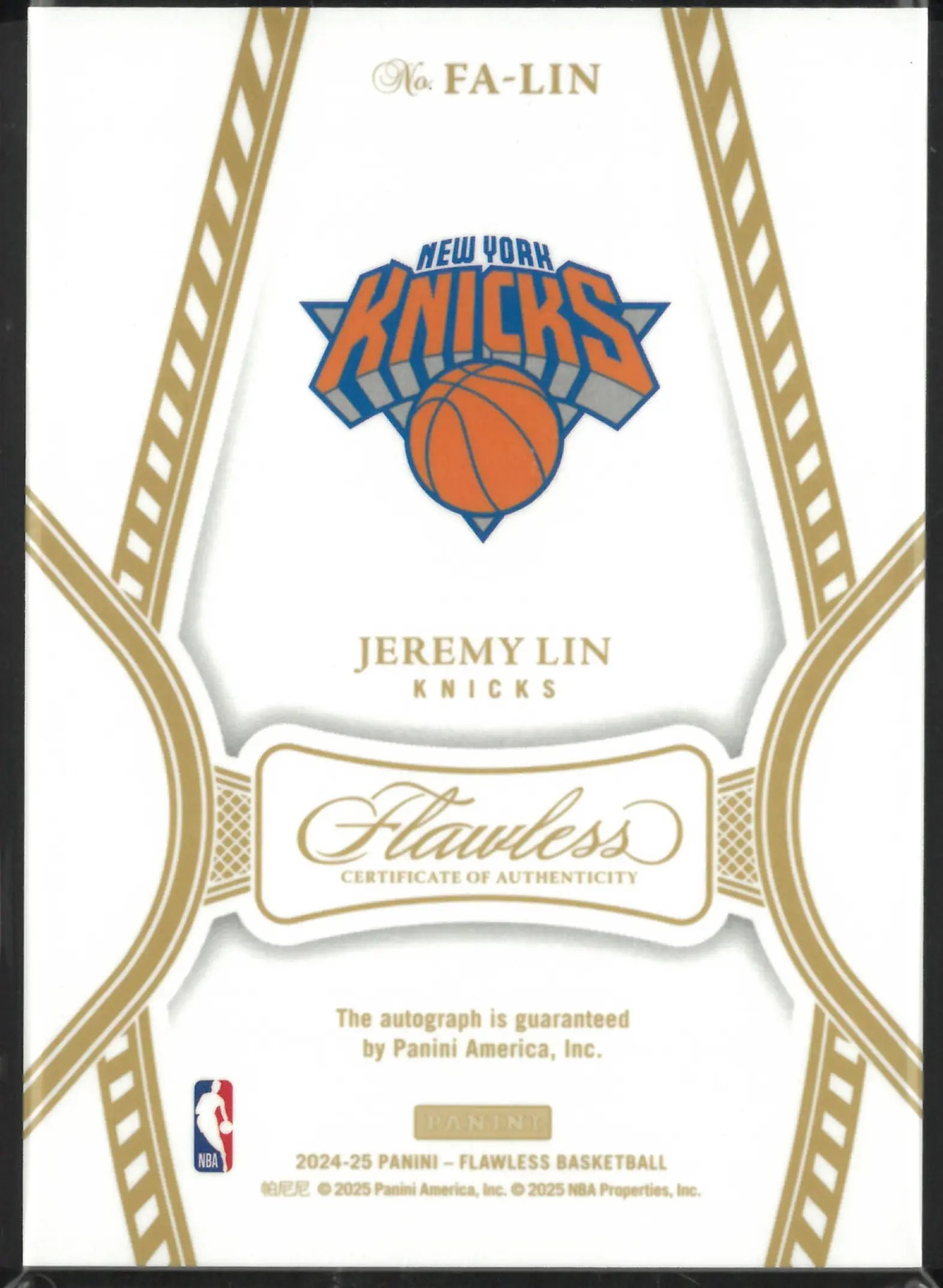 2024-25 Panini Flawless Basketball Gold Flawless Auto Jeremy Lin /10 