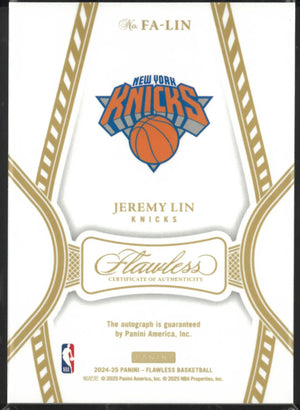 2024-25 Panini Flawless Basketball Gold Flawless Auto Jeremy Lin /10 